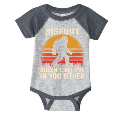 Bigfoot Doesnt Believe In You Either Bigfoot Sasquatch Retro Infant Baby Jersey Bodysuit