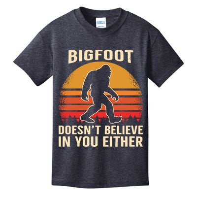 Bigfoot Doesnt Believe In You Either Bigfoot Sasquatch Retro Kids T-Shirt