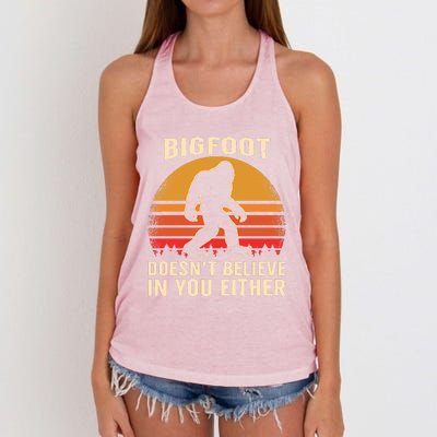 Bigfoot Doesnt Believe In You Either Bigfoot Sasquatch Retro Women's Knotted Racerback Tank