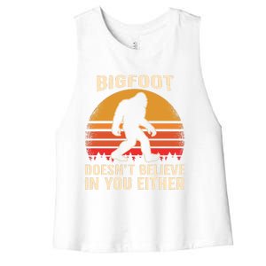 Bigfoot Doesnt Believe In You Either Bigfoot Sasquatch Retro Women's Racerback Cropped Tank