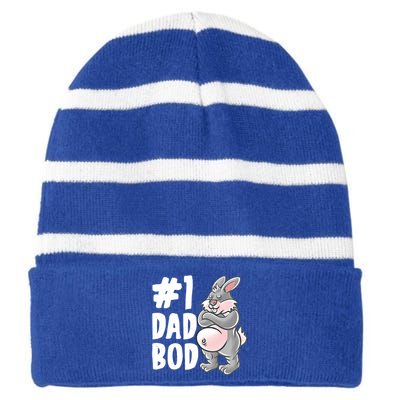 Bunny Dad Best Dad Bod Daddy Rabbit Papa Father's Day Cute Gift Striped Beanie with Solid Band