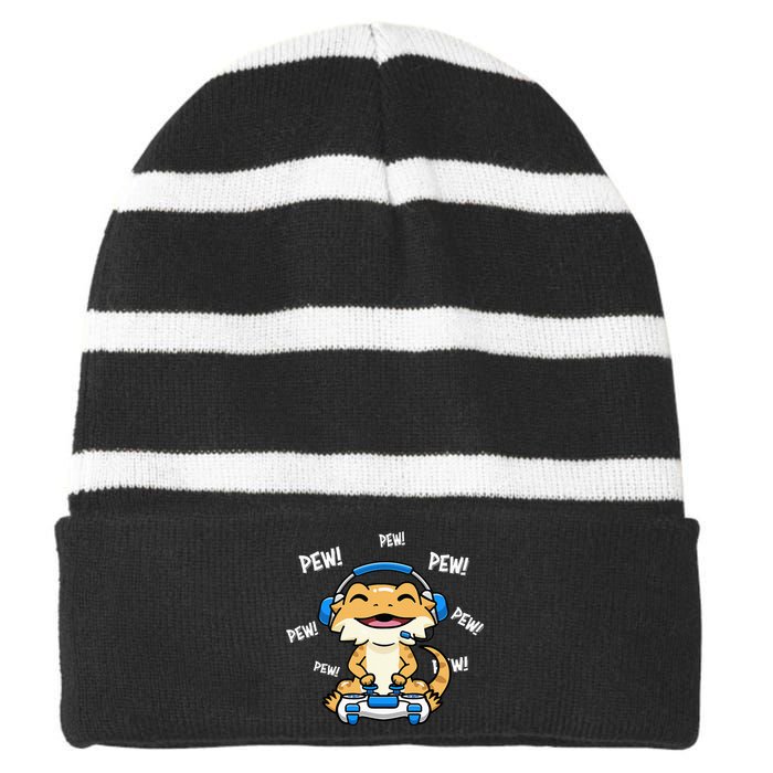 Bearded Dragon Striped Beanie with Solid Band