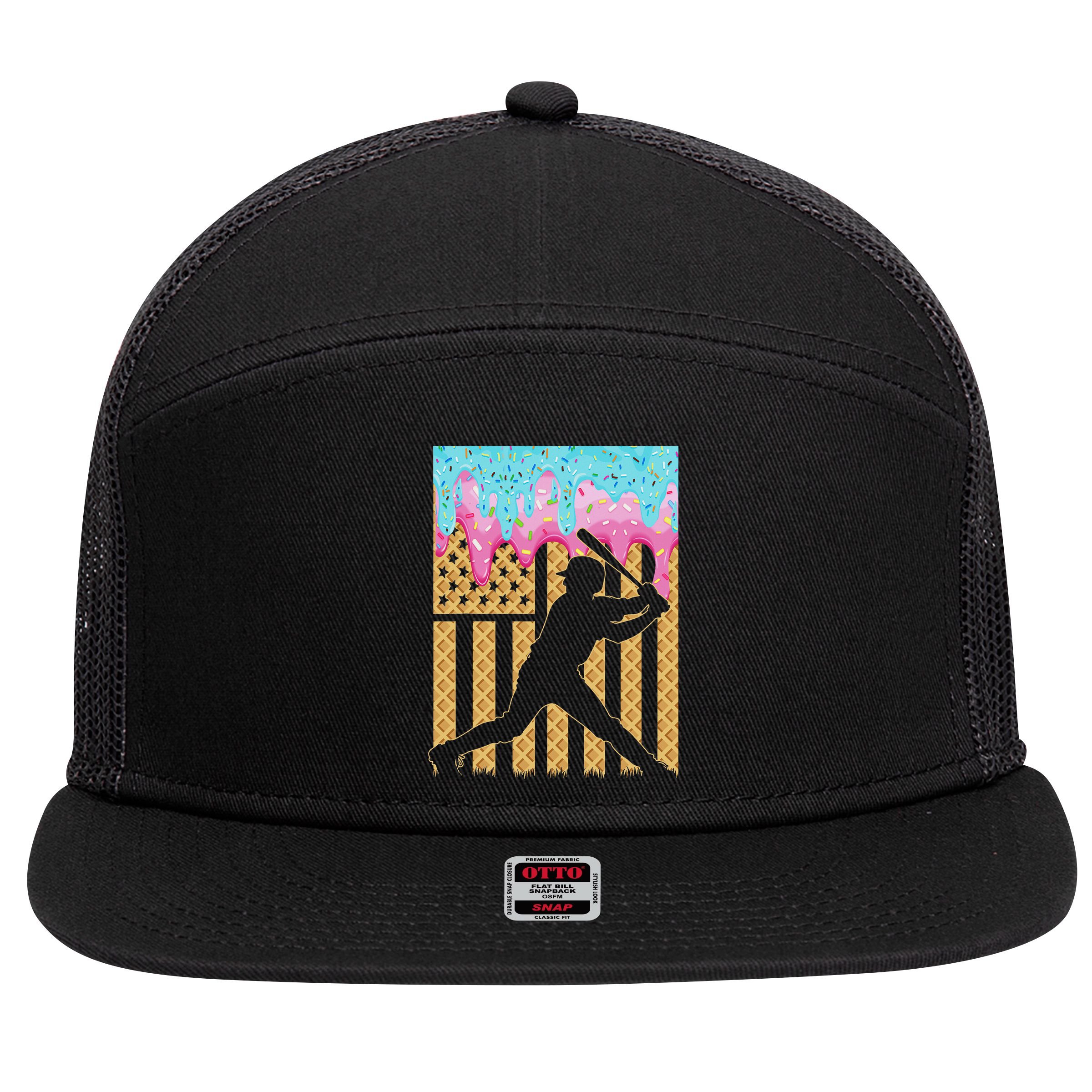 Baseball Drip Bat Boy Dripping Ice Cream American Flag 7 Panel Mesh Trucker Snapback Hat
