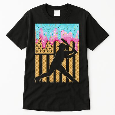 Baseball Drip Bat Boy Dripping Ice Cream American Flag Tall T-Shirt