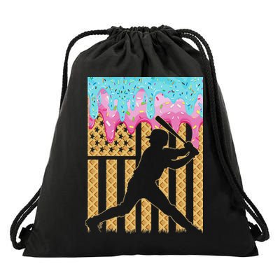 Baseball Drip Bat Boy Dripping Ice Cream American Flag Drawstring Bag