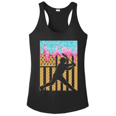 Baseball Drip Bat Boy Dripping Ice Cream American Flag Ladies PosiCharge Competitor Racerback Tank