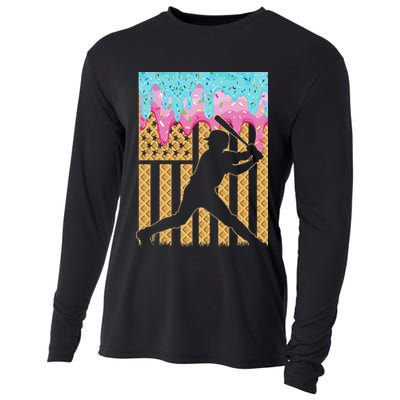 Baseball Drip Bat Boy Dripping Ice Cream American Flag Cooling Performance Long Sleeve Crew