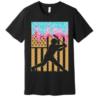 Baseball Drip Bat Boy Dripping Ice Cream American Flag Premium T-Shirt