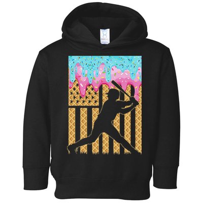 Baseball Drip Bat Boy Dripping Ice Cream American Flag Toddler Hoodie