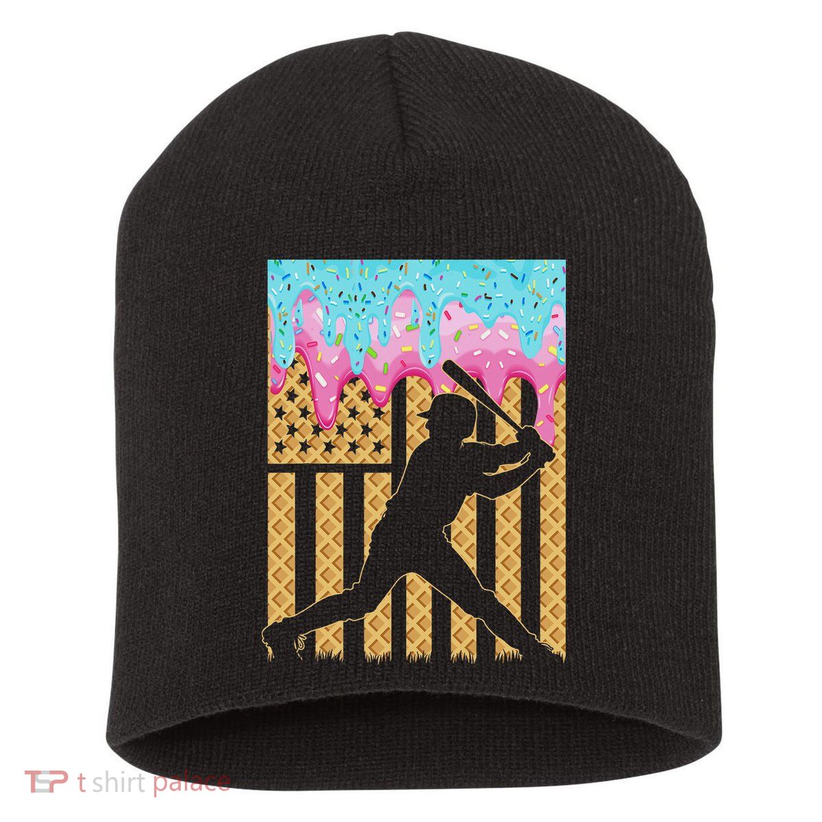 Baseball Drip Bat Boy Dripping Ice Cream American Flag Short Acrylic Beanie