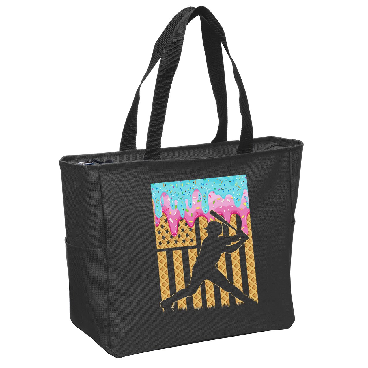 Baseball Drip Bat Boy Dripping Ice Cream American Flag Zip Tote Bag