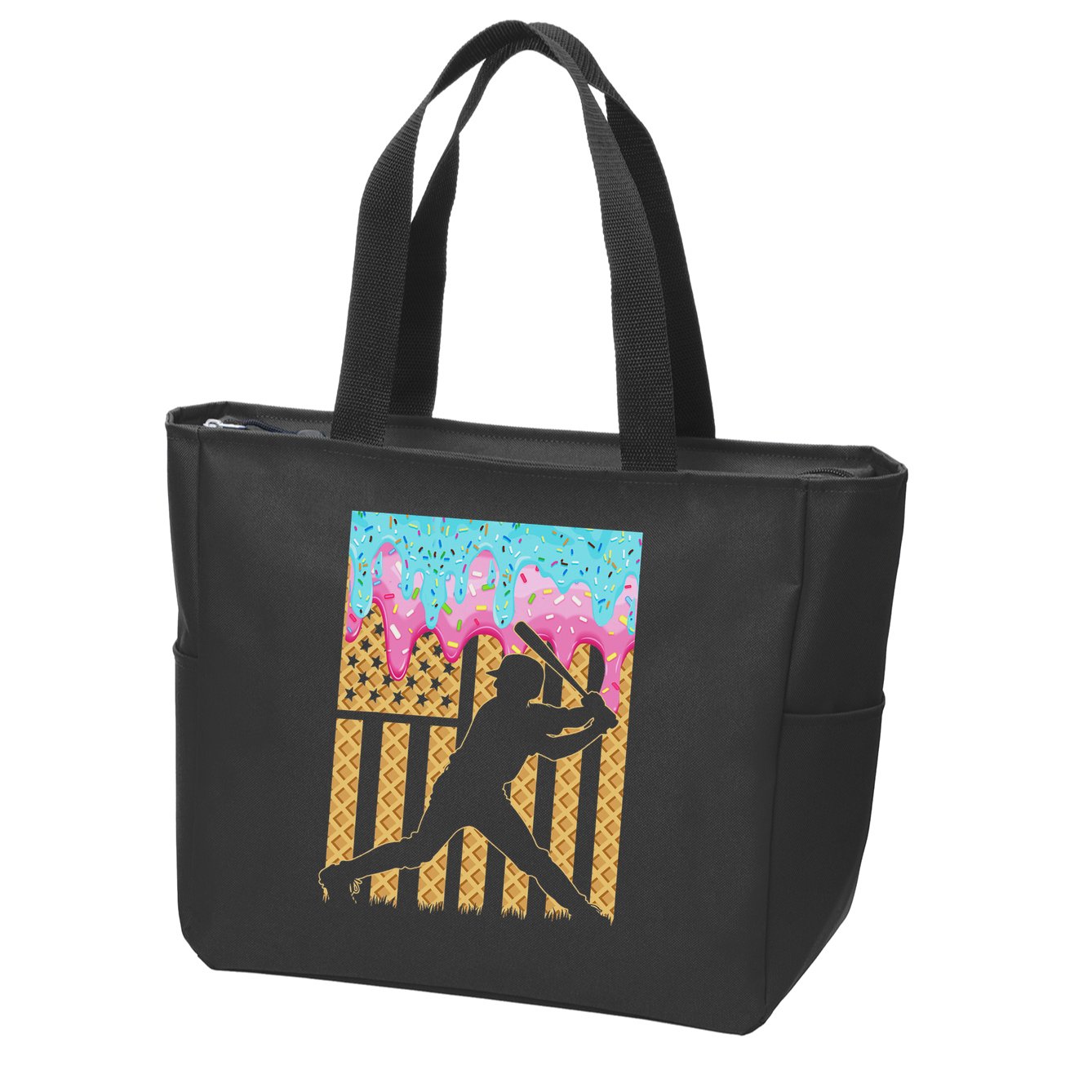 Baseball Drip Bat Boy Dripping Ice Cream American Flag Zip Tote Bag