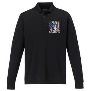 Ben Drankin Beer 4th of July Funny Patriotic USA Performance Long Sleeve Polo