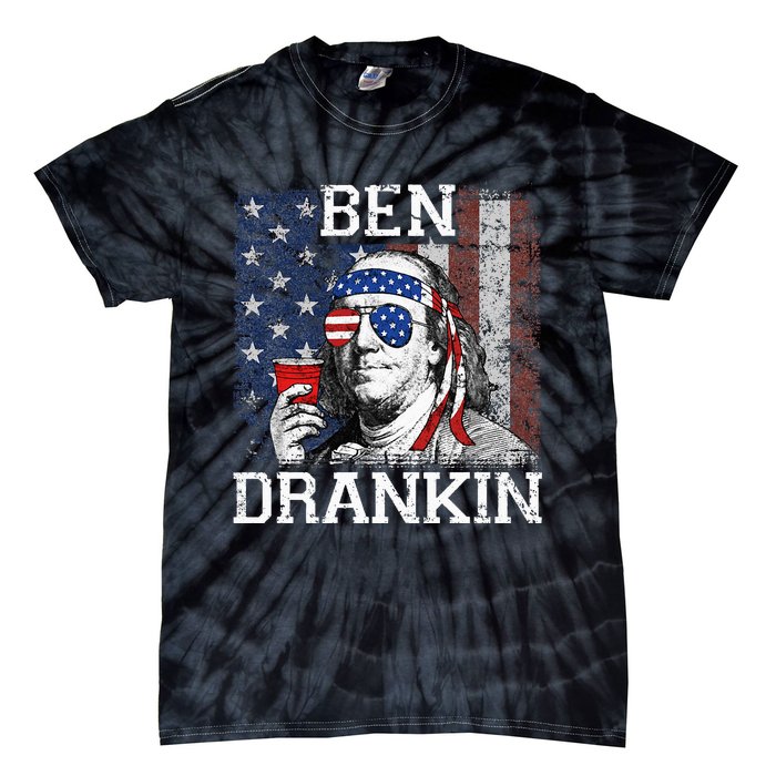 Ben Drankin Beer 4th of July Funny Patriotic USA Tie-Dye T-Shirt