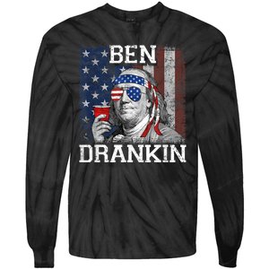 Ben Drankin Beer 4th Of July Funny Patriotic USA Tie-Dye Long Sleeve Shirt