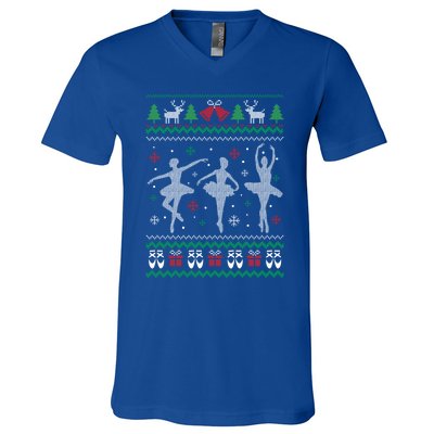 Ballet Dancer Ballerina Ugly Christmas Sweater Pointe Shoe Gift V-Neck T-Shirt