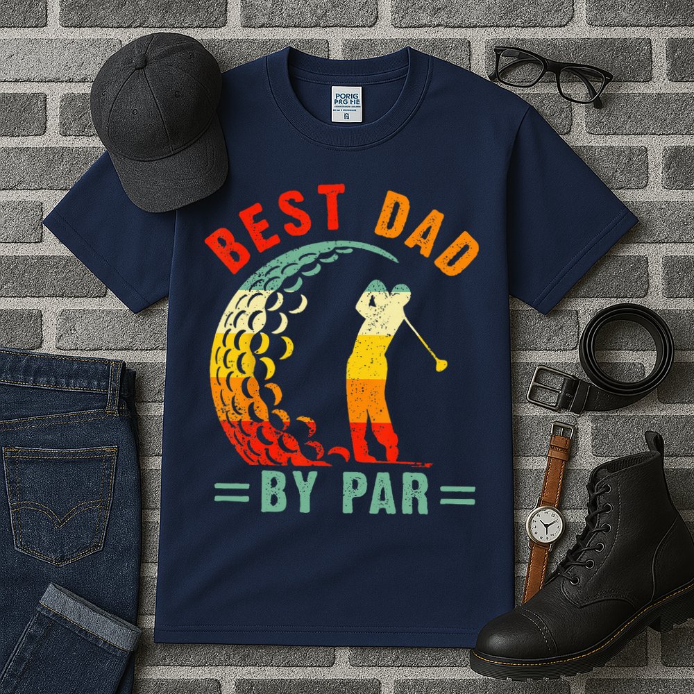 Best Dad By Par Funny Golf Daddy Fathers Day US Flag Gifts Tall T-Shirt