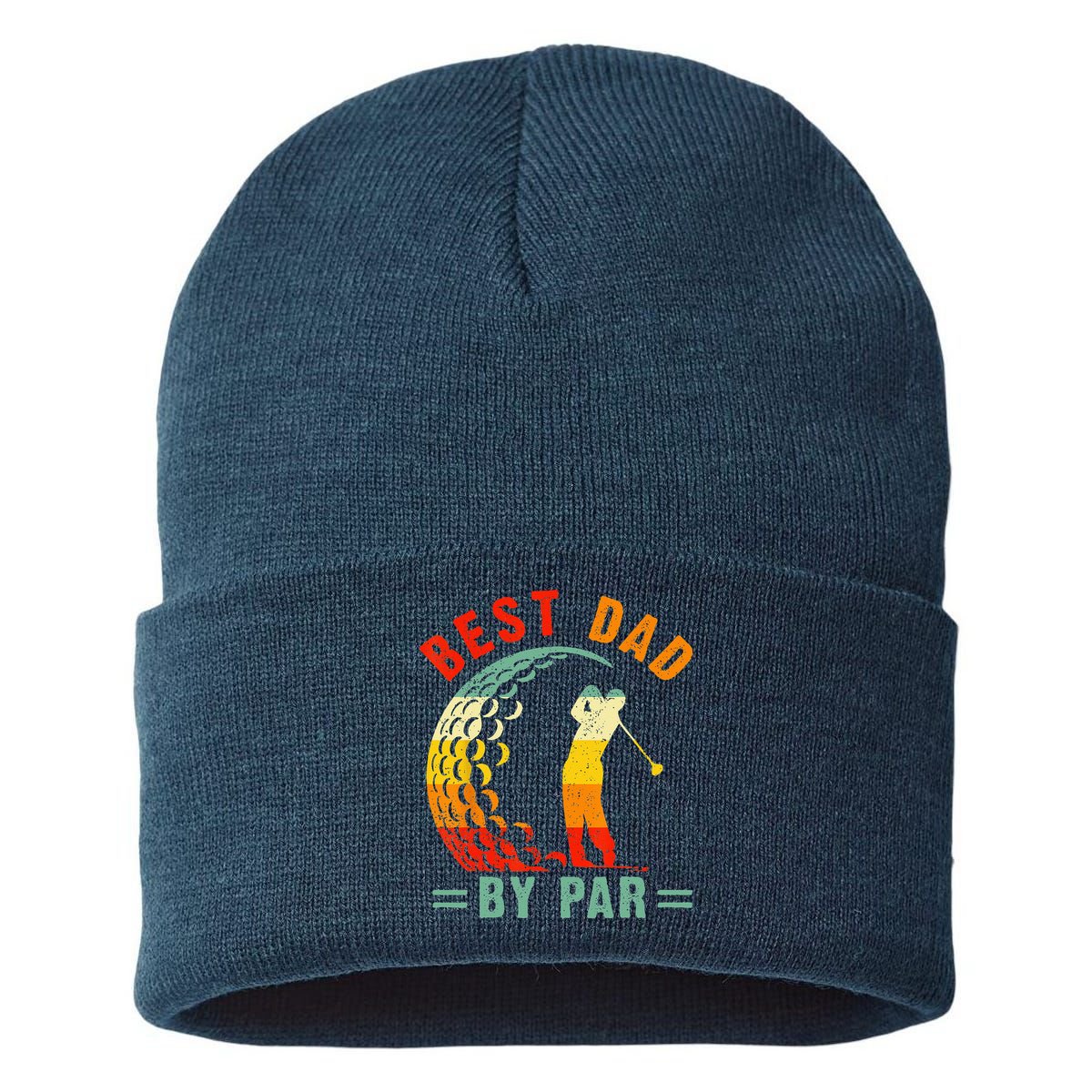 Best Dad By Par Funny Golf Daddy Fathers Day US Flag Gifts Sustainable Knit Beanie