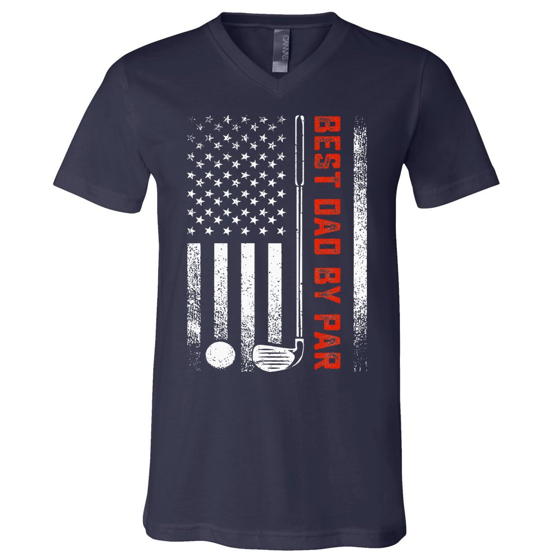 Best Dad By Par Funny Golf Daddy Fathers Day US Flag Gifts V-Neck T-Shirt