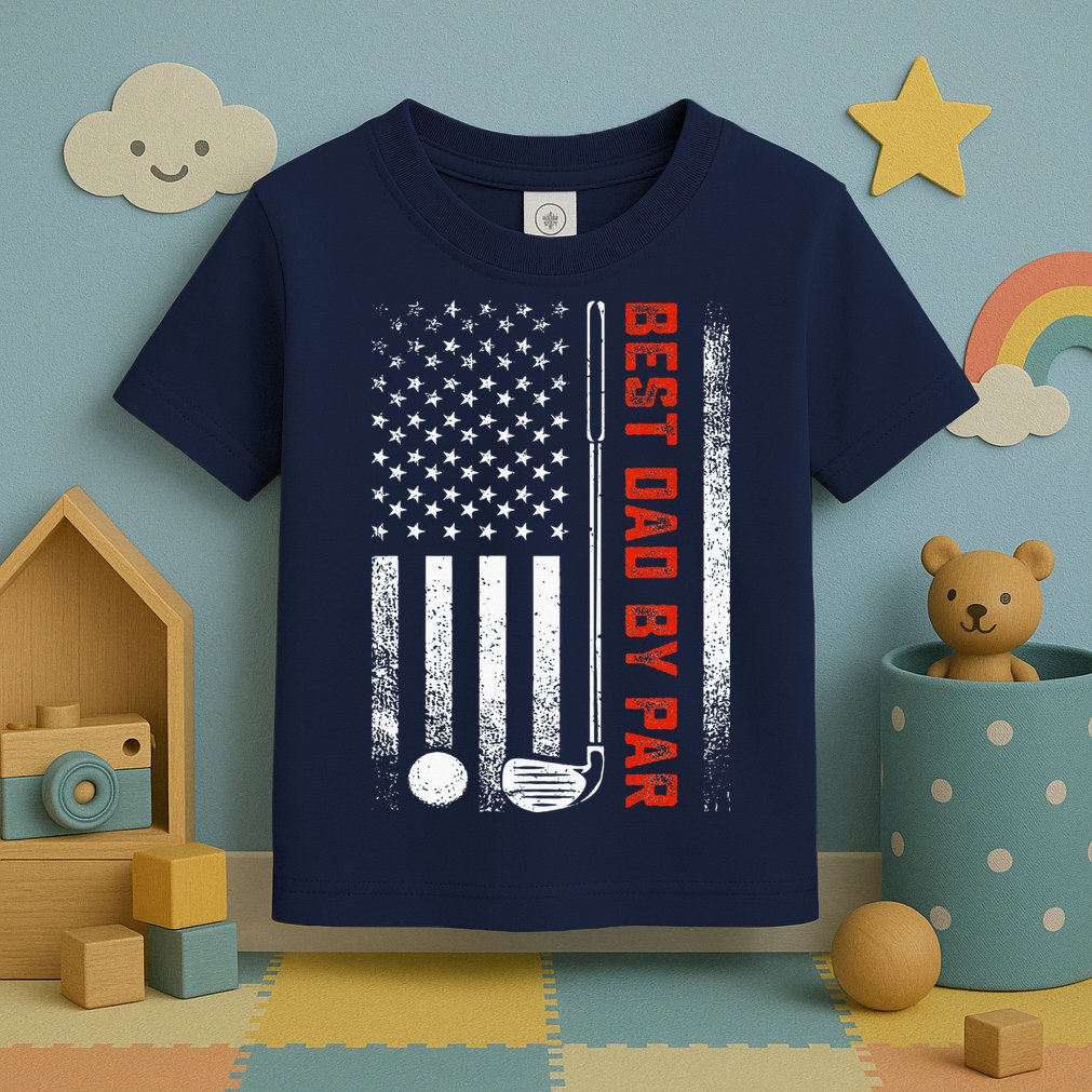 Best Dad By Par Funny Golf Daddy Fathers Day US Flag Gifts Toddler T-Shirt