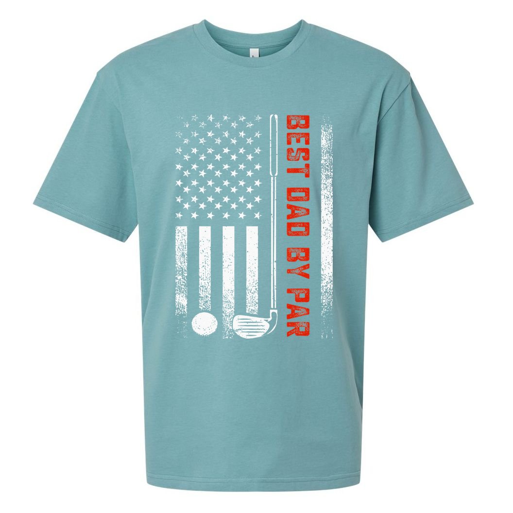 Best Dad By Par Funny Golf Daddy Fathers Day US Flag Gifts Sueded Cloud Jersey T-Shirt