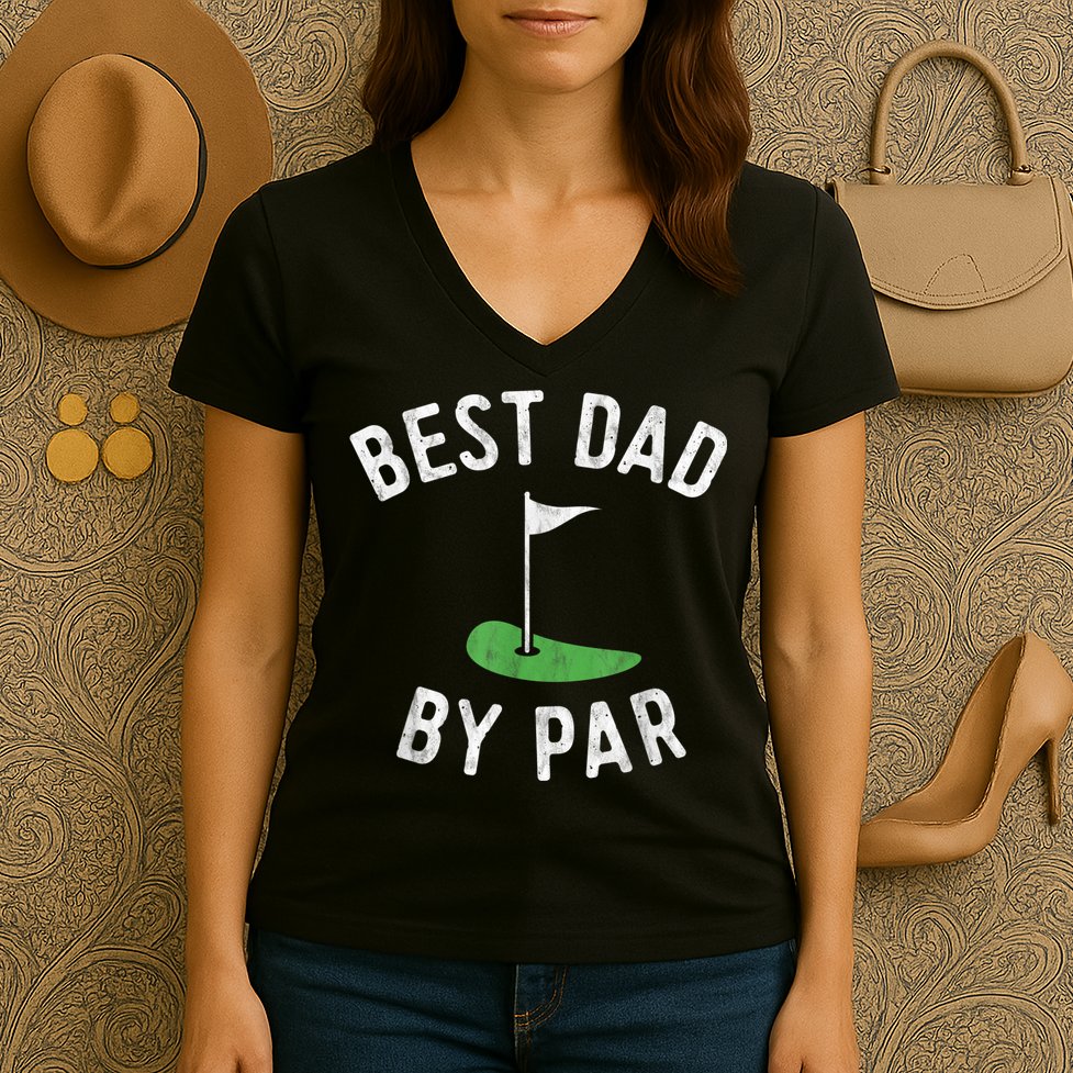 Best Dad By Par Funny Golf Fathers Day Gift Daddy Women's V-Neck T-Shirt
