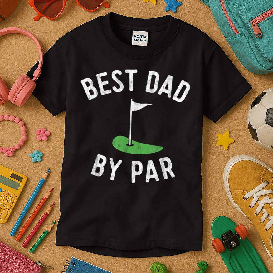 Best Dad By Par Funny Golf Fathers Day Gift Daddy Kids T-Shirt