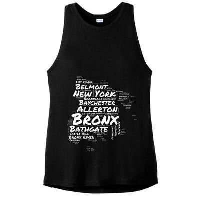 Boogie Down Bronx Neighborhoods Word Cloud Bronx New York Ladies PosiCharge Tri-Blend Wicking Tank