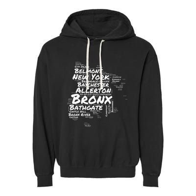Boogie Down Bronx Neighborhoods Word Cloud Bronx New York Garment-Dyed Fleece Hoodie