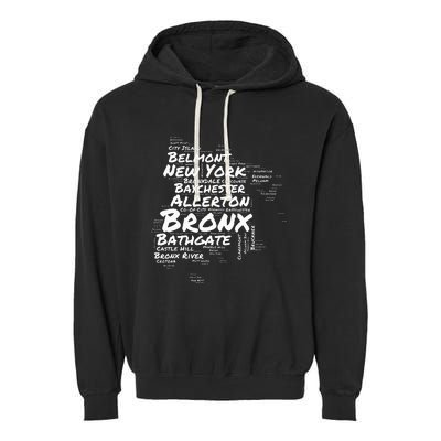 Boogie Down Bronx Neighborhoods Word Cloud Bronx New York Garment-Dyed Fleece Hoodie