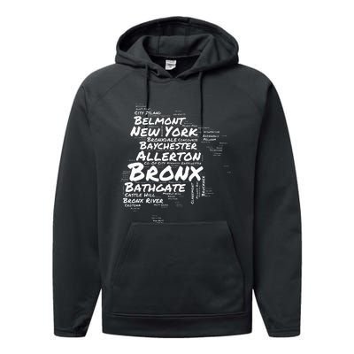 Boogie Down Bronx Neighborhoods Word Cloud Bronx New York Performance Fleece Hoodie