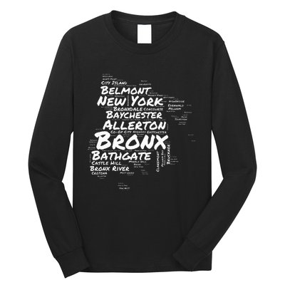 Boogie Down Bronx Neighborhoods Word Cloud Bronx New York Long Sleeve Shirt