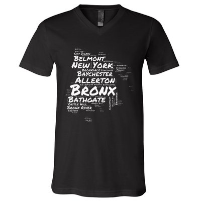 Boogie Down Bronx Neighborhoods Word Cloud Bronx New York V-Neck T-Shirt