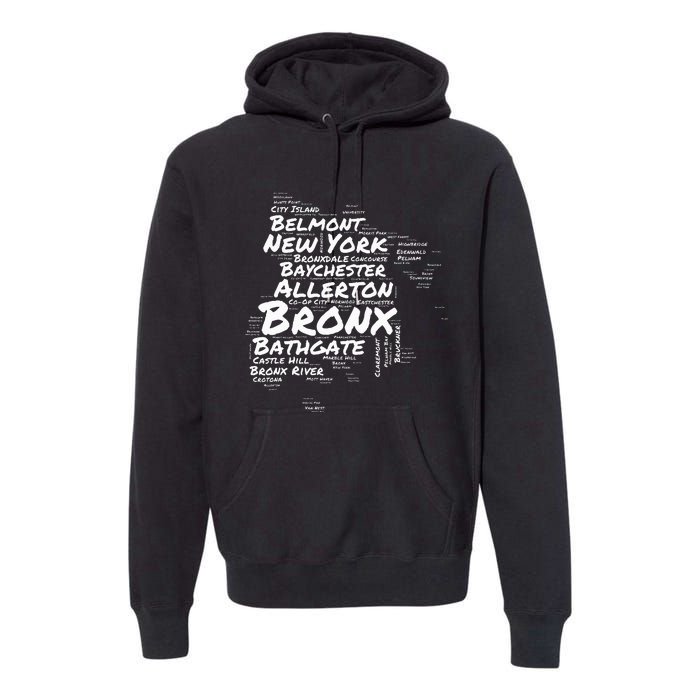 Boogie Down Bronx Neighborhoods Word Cloud Bronx New York Premium Hoodie