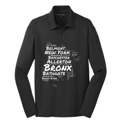 Boogie Down Bronx Neighborhoods Word Cloud Bronx New York Silk Touch Performance Long Sleeve Polo