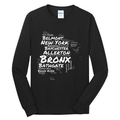 Boogie Down Bronx Neighborhoods Word Cloud Bronx New York Tall Long Sleeve T-Shirt