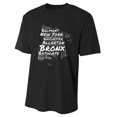 Boogie Down Bronx Neighborhoods Word Cloud Bronx New York Performance Sprint T-Shirt