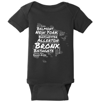 Boogie Down Bronx Neighborhoods Word Cloud Bronx New York Baby Bodysuit