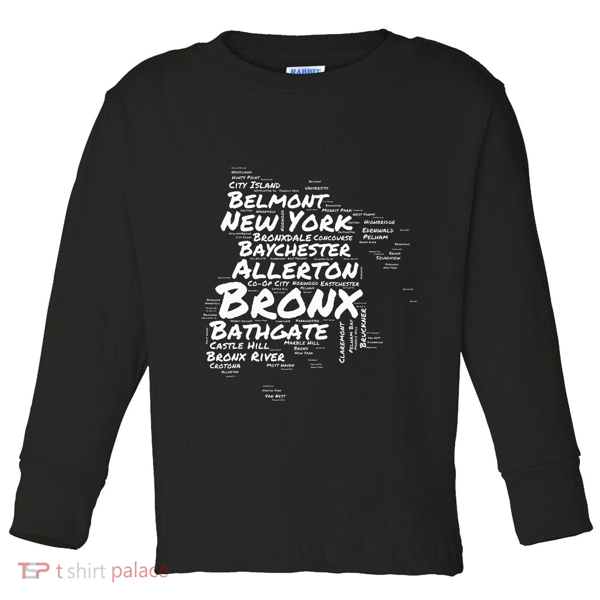 Boogie Down Bronx Neighborhoods Word Cloud Bronx New York Toddler Long Sleeve Shirt