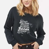 Boogie Down Bronx Neighborhoods Word Cloud Bronx New York Cropped Pullover Crew