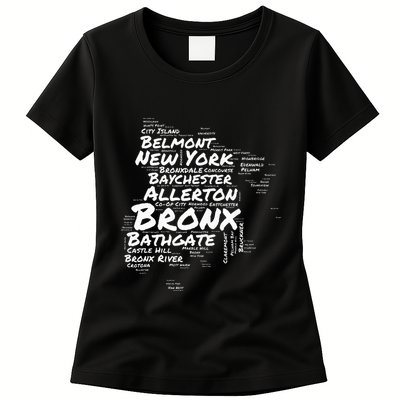 Boogie Down Bronx Neighborhoods Word Cloud Bronx New York Womens T-Shirt
