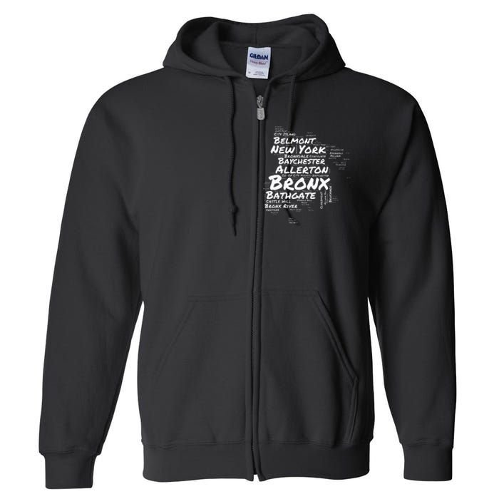 Boogie Down Bronx Neighborhoods Word Cloud Bronx New York Full Zip Hoodie