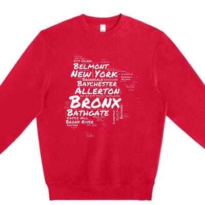 Boogie Down Bronx Neighborhoods Word Cloud Bronx New York Premium Crewneck Sweatshirt