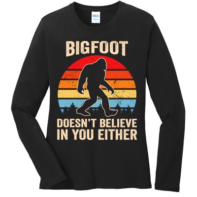 Bigfoot Doesnt Believe In You Either Bigfoot Doesn't Plus Size Ladies Long Sleeve Shirt