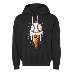 Baseball Drip Boy Ice Cream Cone Drip Baseball Garment-Dyed Fleece Hoodie