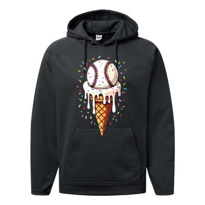 Baseball Drip Boy Ice Cream Cone Drip Baseball Performance Fleece Hoodie