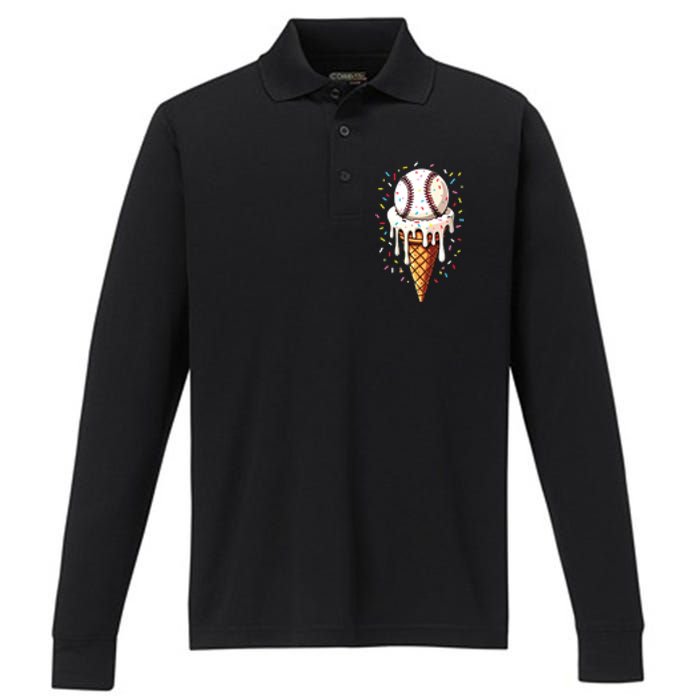 Baseball Drip Boy Ice Cream Cone Drip Baseball Performance Long Sleeve Polo