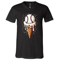 Baseball Drip Boy Ice Cream Cone Drip Baseball V-Neck T-Shirt