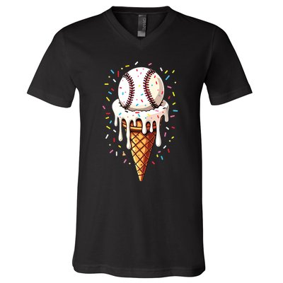 Baseball Drip Boy Ice Cream Cone Drip Baseball V-Neck T-Shirt