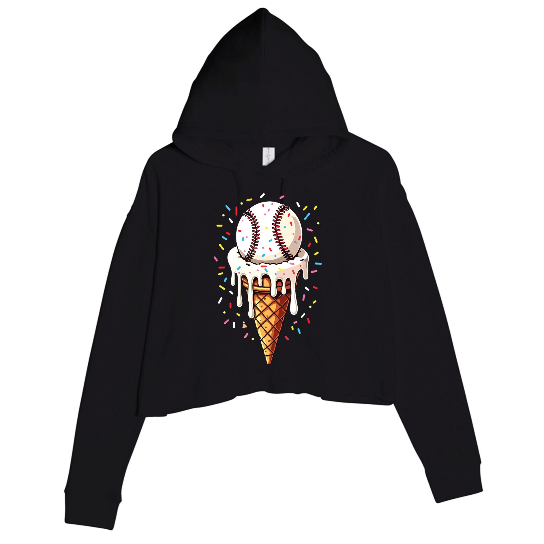 Baseball Drip Boy Ice Cream Cone Drip Baseball Crop Fleece Hoodie